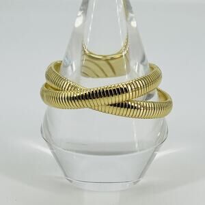 Vintage Gold Tone Interlocking Bangle Bracelets Ribbed Flexible Double Coil